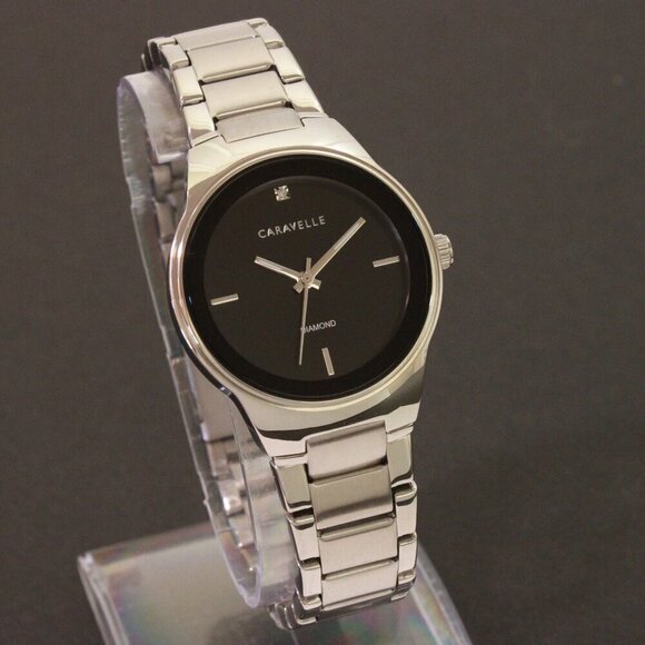 Caravelle Ladies Watch By Bulova Black Dial Diamond 12:00 Stainless 30mm - Picture 2 of 13